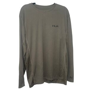 Huk Fishing Performance Shirt Mens XL Long Sleeve Olive Green Moisture Wicking